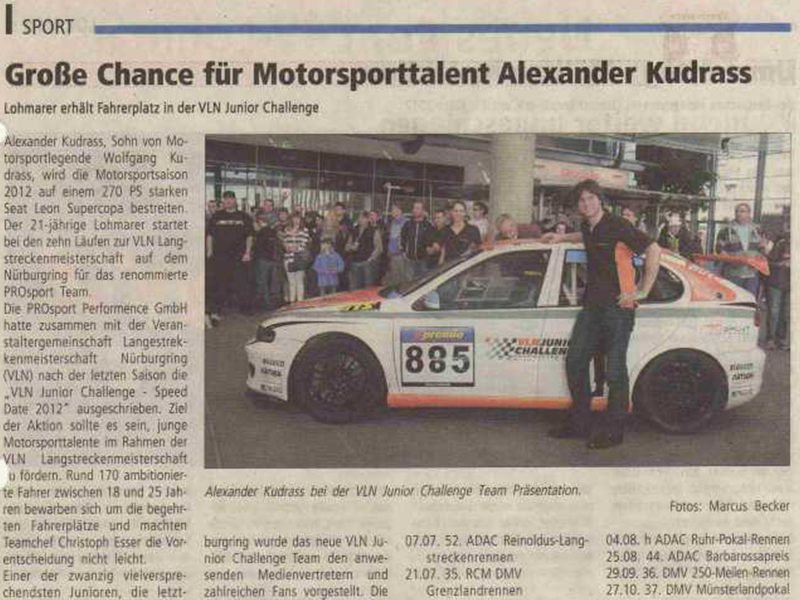 Große Chance für Motorsporttalent Alexander Kudrass 