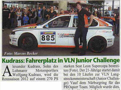 Fahrerplatz in VLN Junior Challenge